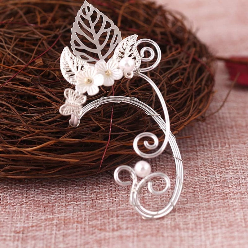 Yolmina Elven Ear Cuffs for Women, Handmade Elf Fairy Earrings Cuff Wrap Clip-on Filigree Earrings for Fantasy Fairy Halloween Costume, Cosplay, Wedding, Handcraft (Silver) - Image 3